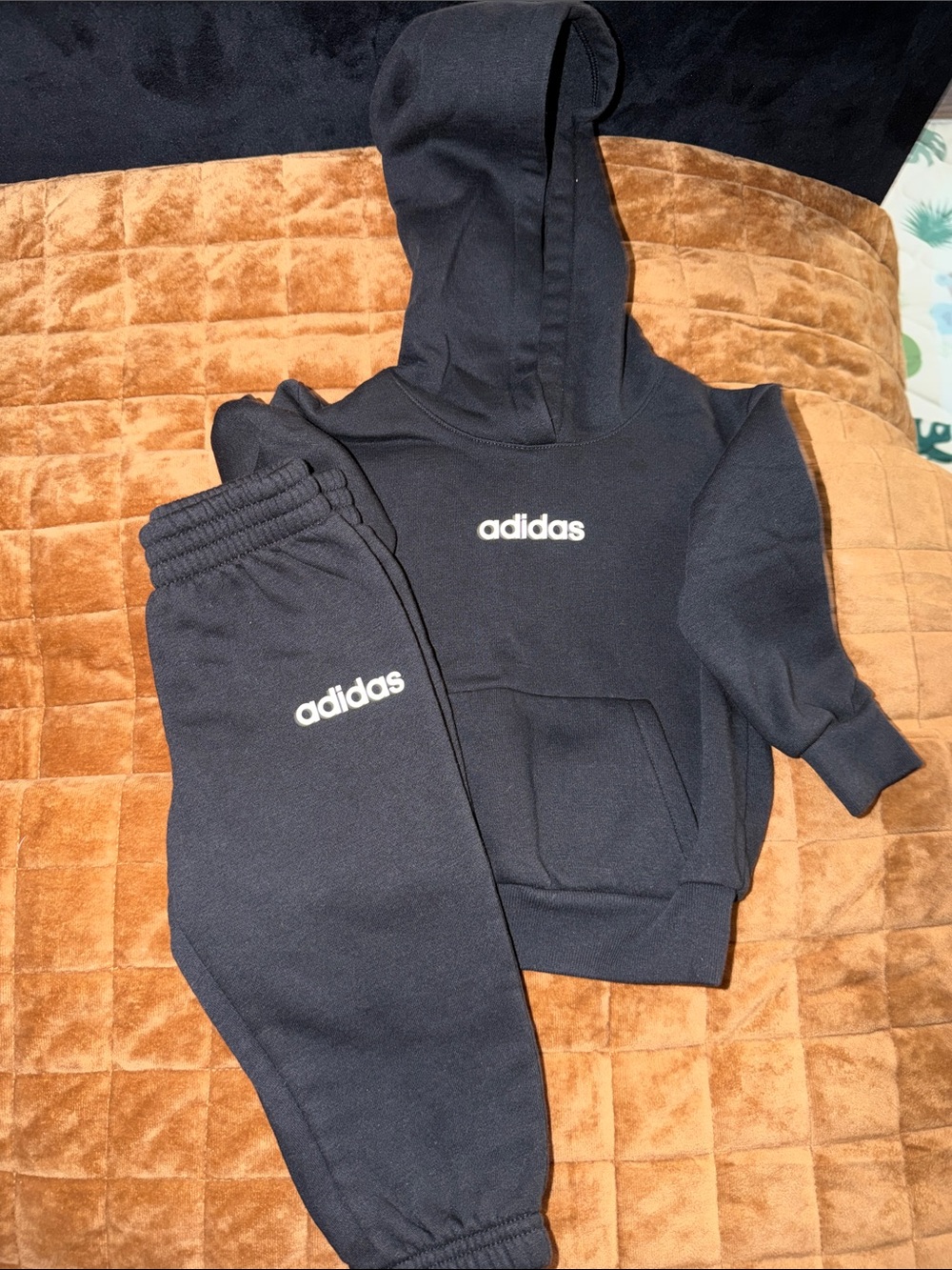 adidas Kids Black Hoodie & Joggers Set with White Logos